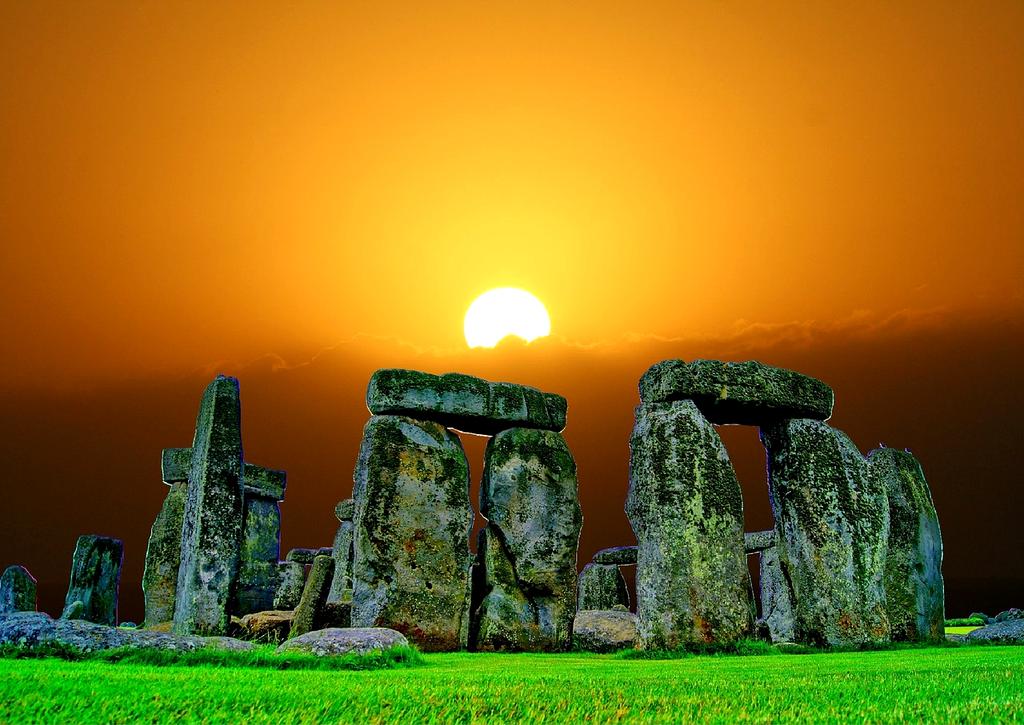 Ancient stone circle in green field